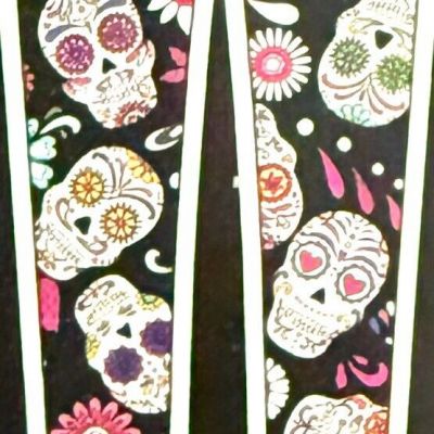 NEW Bobbie Brooks Halloween Leggings Large Black/Skulls/Day of the Dead